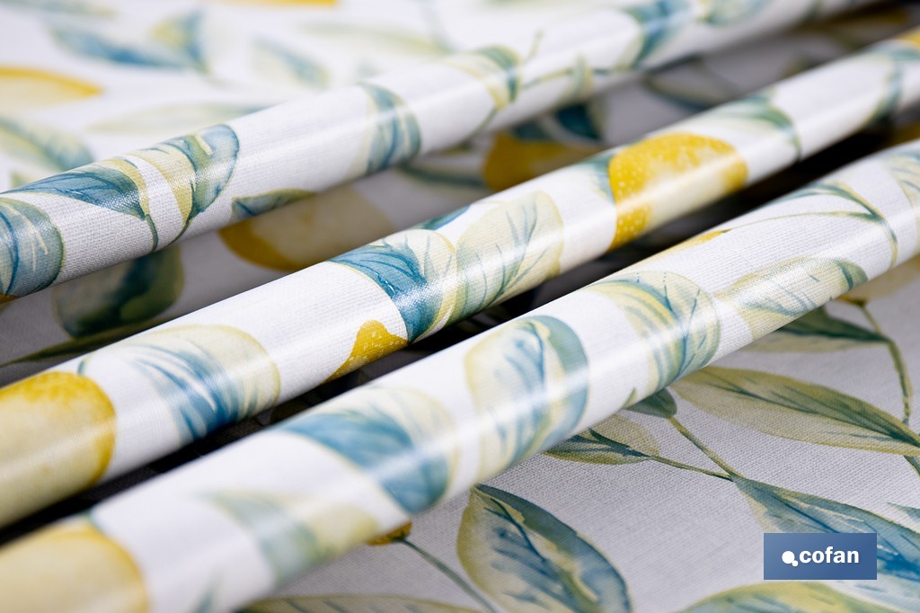 Rollo de hule estampado limones | Materiales: polipropileno y PVC | Gran resistencia a líquidos y manchas | Fácil limpieza | Medidas 1,40 x 20 m - Cofan