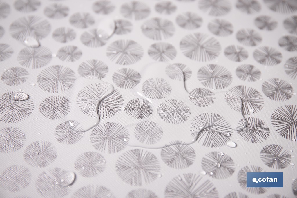 Rollo de hule estampado gris polar | Materiales: polipropileno y PVC | Gran resistencia a líquidos y manchas | Fácil limpieza | Medidas 1,40 x 20 m - Cofan