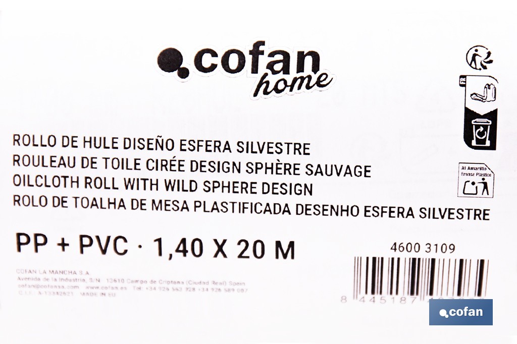 Rollo de hule estampado esfera silvestre | Materiales: polipropileno y PVC | Gran resistencia a líquidos y manchas | Fácil limpieza | Medidas 1,40 x 20 m - Cofan