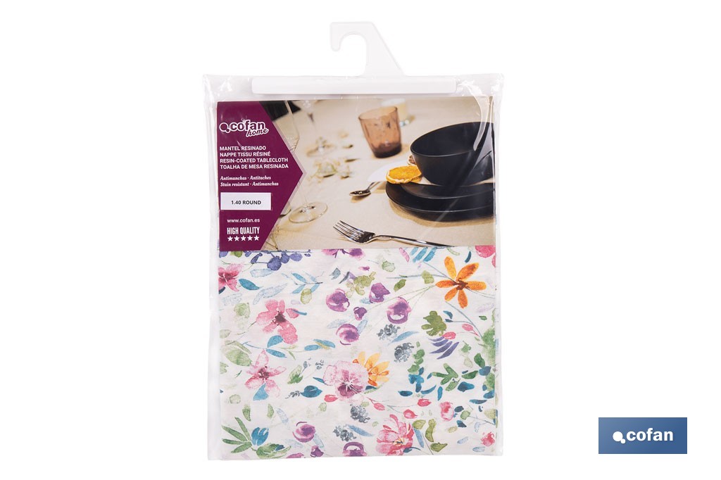 Mantel antimanchas resinado diseño prado silvestre | Materiales: 50 % algodón y 50 % poliéster | Fácil de limpiar | Mantel redondo de 1,40 m - Cofan