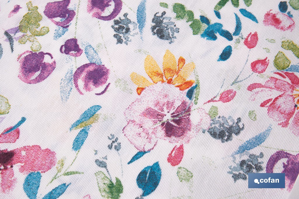 Mantel antimanchas resinado diseño prado silvestre | Materiales: 50 % algodón y 50 % poliéster | Fácil de limpiar | Mantel redondo de 1,40 m - Cofan