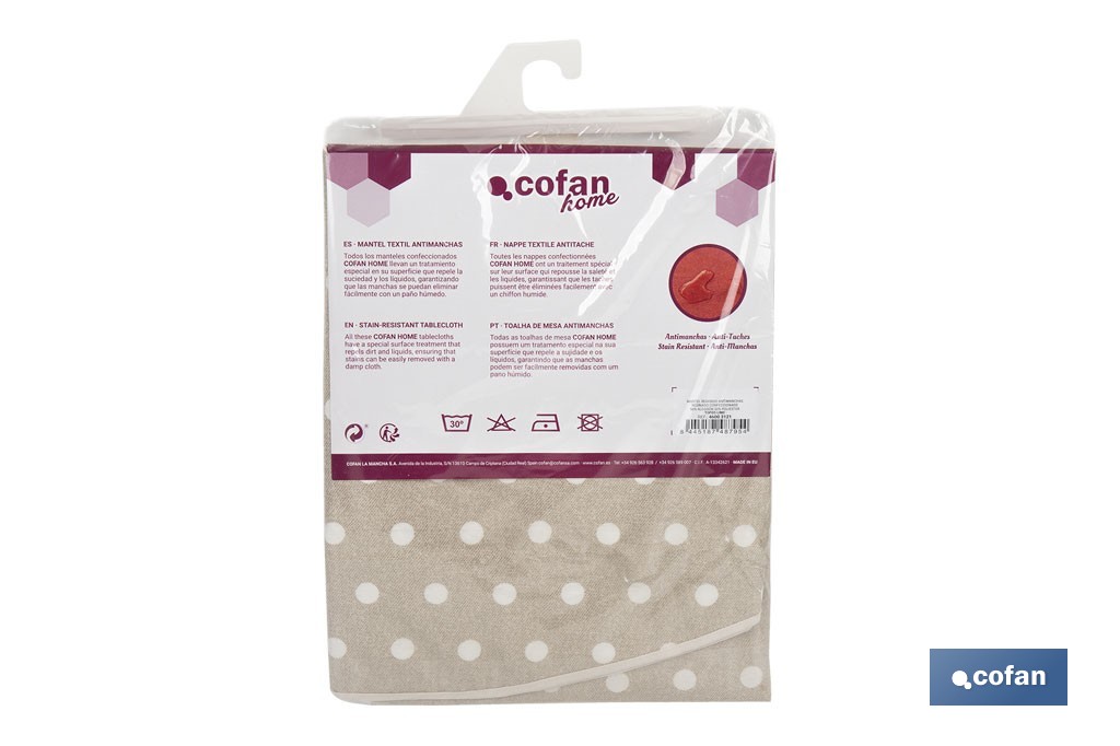 Mantel antimanchas resinado diseño topos lino | Materiales: 50 % algodón y 50 % poliéster | Fácil de limpiar | Mantel redondo de 1,40 m - Cofan