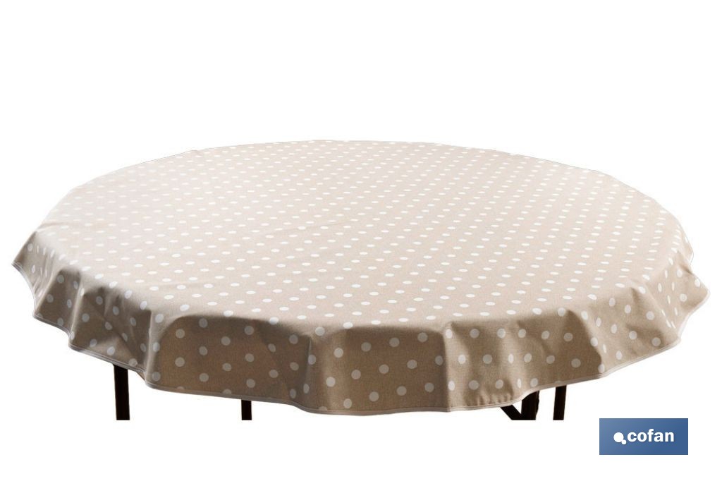 Mantel antimanchas resinado diseño topos lino | Materiales: 50 % algodón y 50 % poliéster | Fácil de limpiar | Mantel redondo de 1,40 m - Cofan