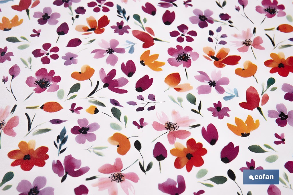 Rollo de hule estampado campo florido | Materiales: PVC y tela no tejida de polipropileno | Fácil limpieza | Medidas 1,40 x 25 m - Cofan