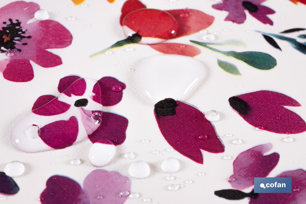 Rollo de hule estampado campo florido | Materiales: PVC y tela no tejida de polipropileno | Fácil limpieza | Medidas 1,40 x 25 m - Cofan