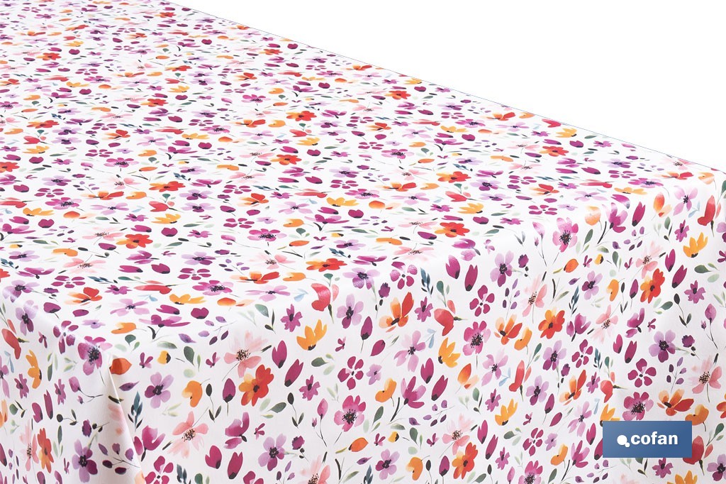 Rollo de hule estampado campo florido | Materiales: PVC y tela no tejida de polipropileno | Fácil limpieza | Medidas 1,40 x 25 m - Cofan