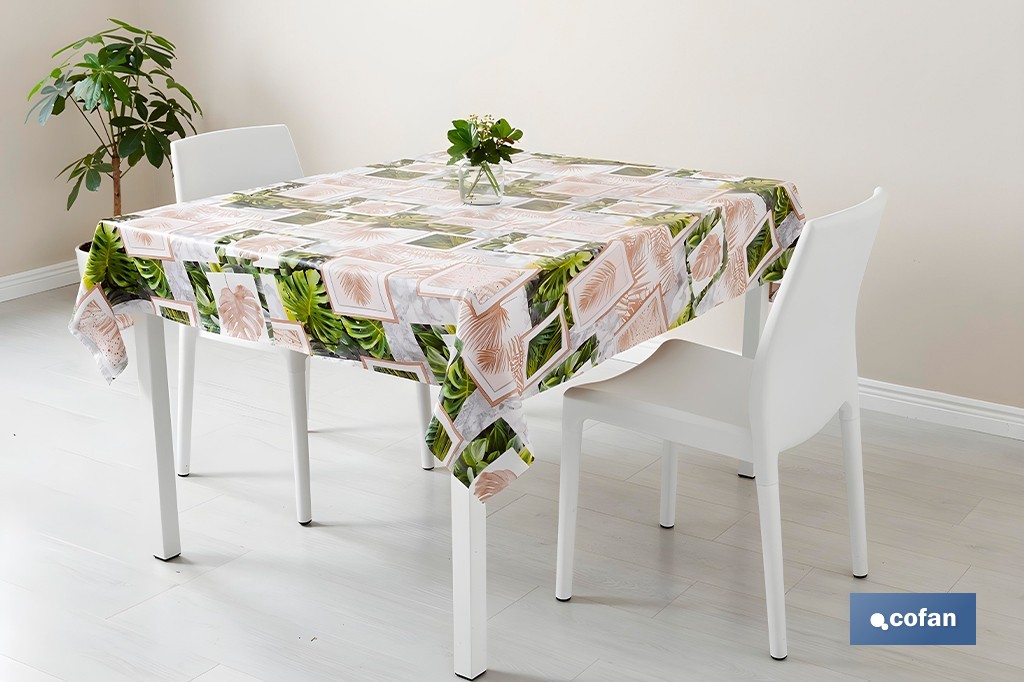 Rollo de hule estampado verde tropical | Materiales: PVC y tela no tejida de polipropileno | Fácil limpieza | Medidas 1,40 x 25 m - Cofan