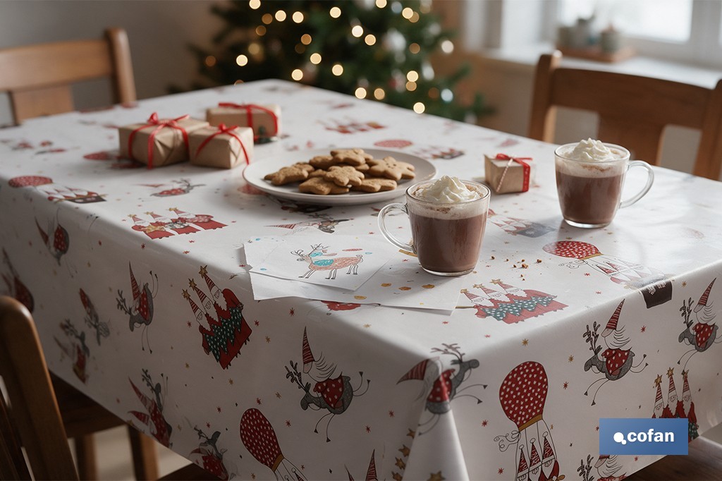 Rollo de hule para mesa con estampado navideño | Diseño de renos - Cofan