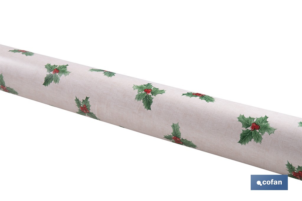 Rollo de hule para mesa con estampado navideño | Diseño de acebo - Cofan