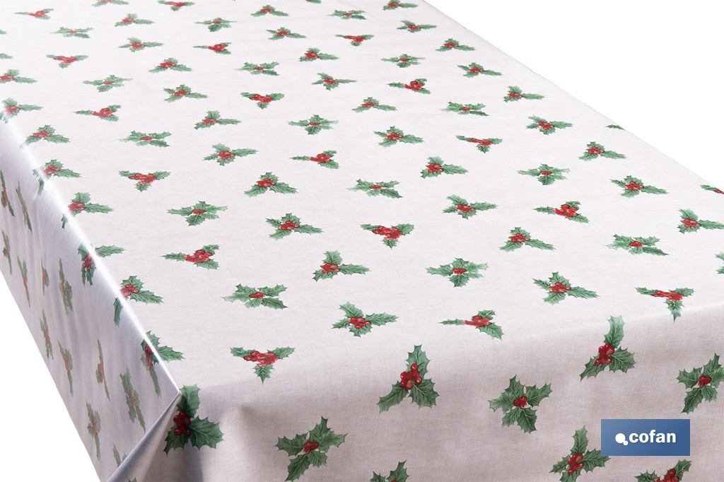 Rollo de hule para mesa con estampado navideño | Diseño de acebo - Cofan