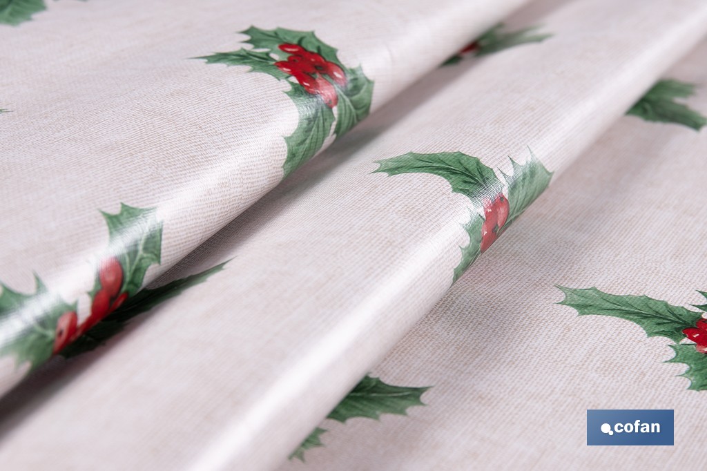 Rollo de hule para mesa con estampado navideño | Diseño de acebo - Cofan