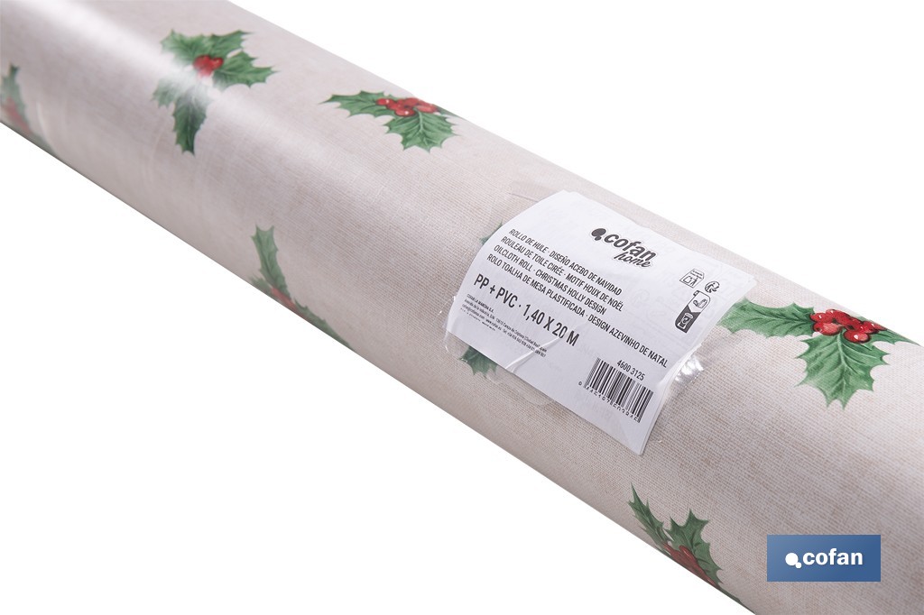 Rollo de hule para mesa con estampado navideño | Diseño de acebo - Cofan