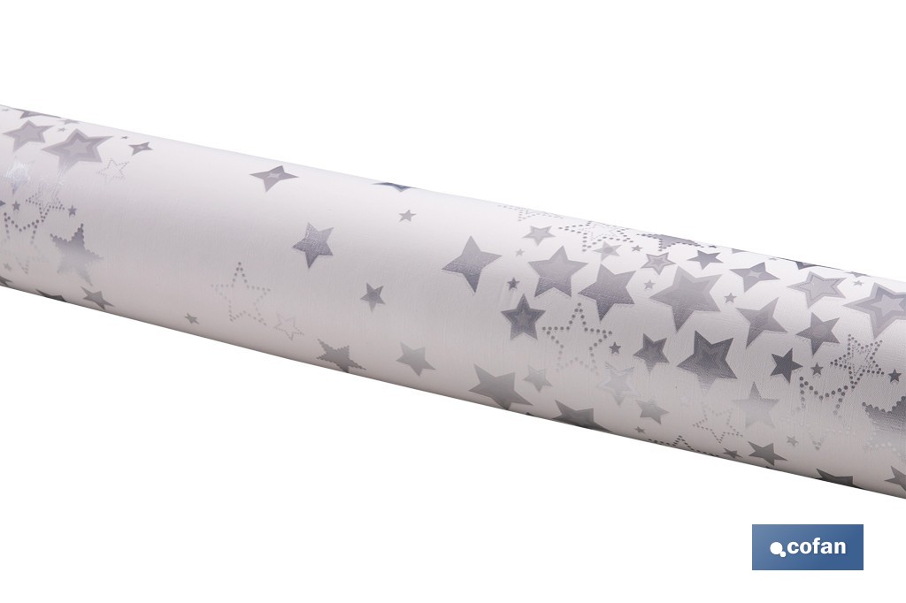 Rollo de hule para mesa con estampado navideño | Diseño de Estrellas Plateadas - Cofan