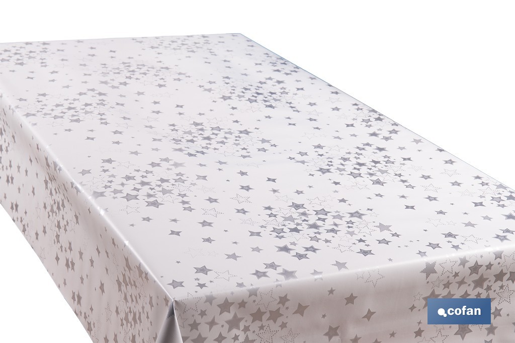 Rollo de hule para mesa con estampado navideño | Diseño de Estrellas Plateadas - Cofan