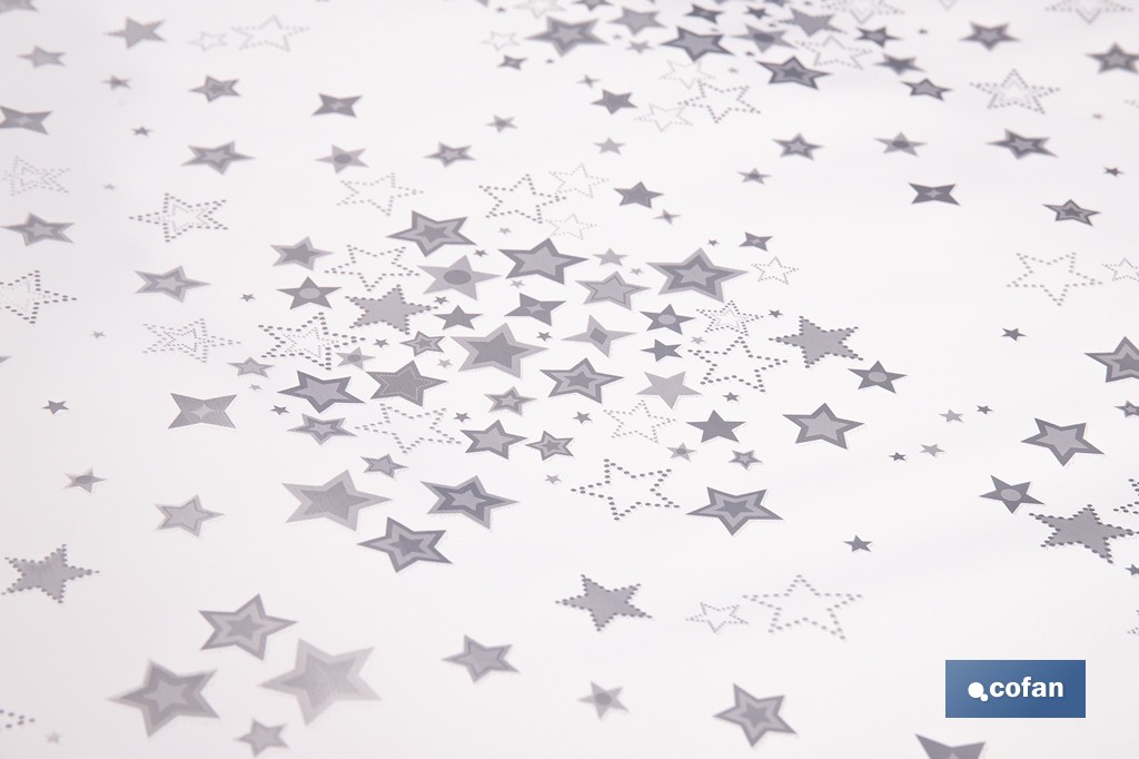 Rollo de hule para mesa con estampado navideño | Diseño de Estrellas Plateadas - Cofan