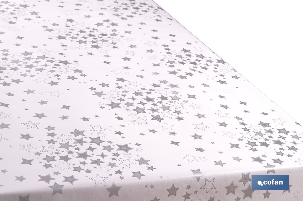 Rollo de hule para mesa con estampado navideño | Diseño de Estrellas Plateadas - Cofan