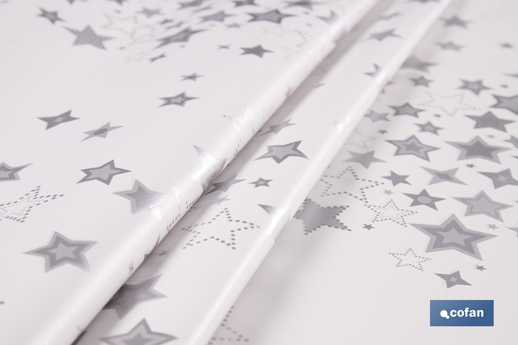 Rollo de hule para mesa con estampado navideño | Diseño de Estrellas Plateadas - Cofan