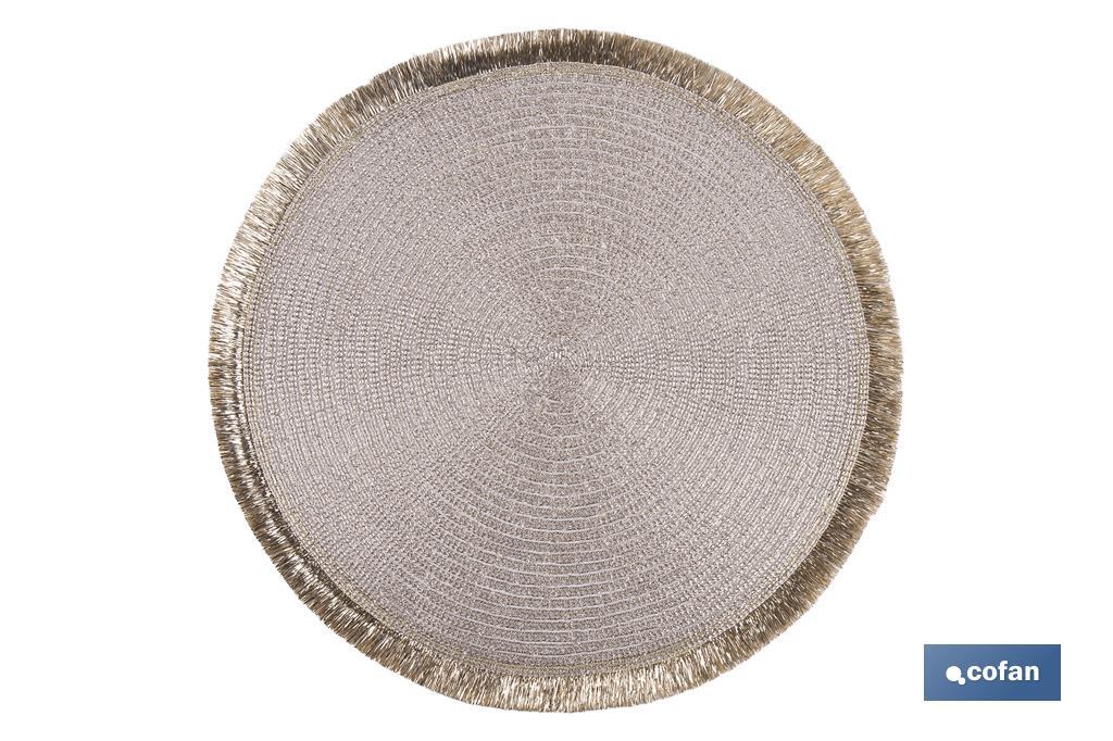 Decorative fringed round placemats | Available in gold and silver | Packs of 6 table mats | Diameter: 38 cm - Cofan