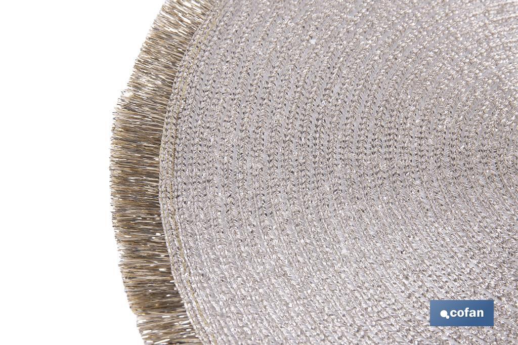 Decorative fringed round placemats | Available in gold and silver | Packs of 6 table mats | Diameter: 38 cm - Cofan