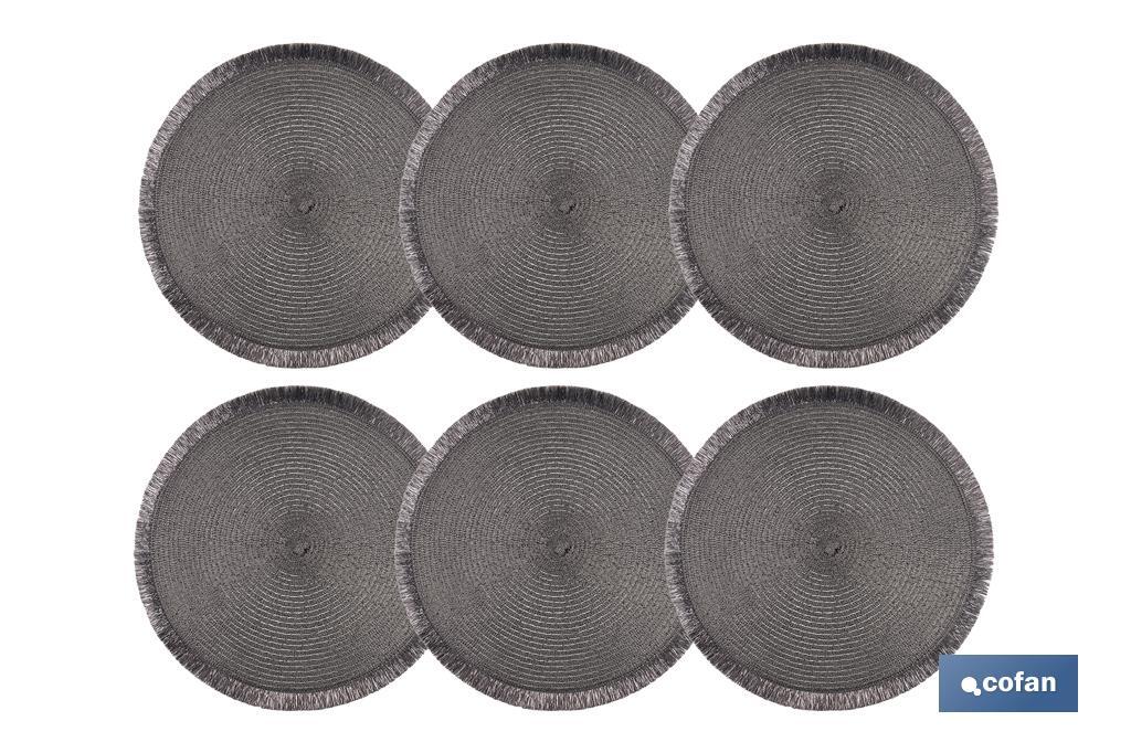 Decorative fringed round placemats | Available in gold and silver | Packs of 6 table mats | Diameter: 38 cm - Cofan