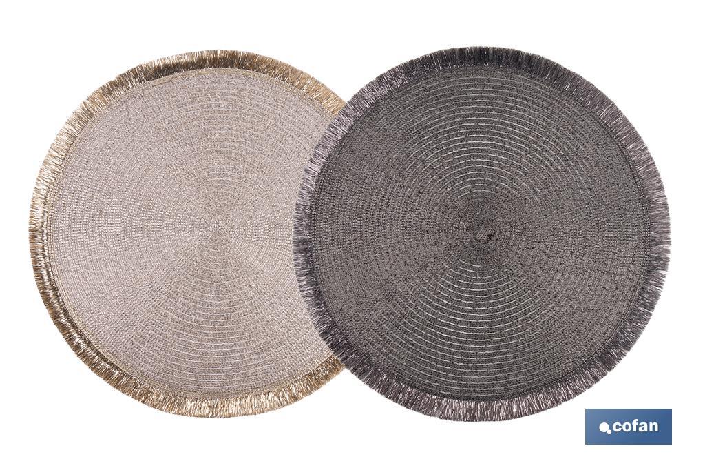 Decorative fringed round placemats | Available in gold and silver | Packs of 6 table mats | Diameter: 38 cm - Cofan