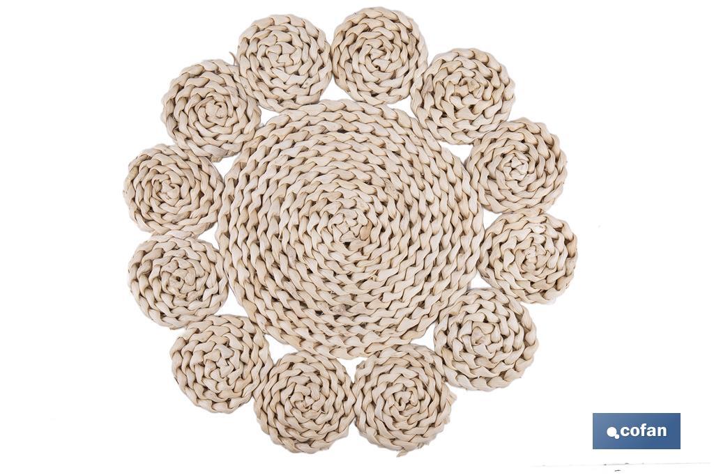 Bajoplatos con formas circulares | Packs de 6 salvamanteles individuales | Material: fibra natural | Diámetro: 35 cm | Decoración única y protección para la mesa - Cofan