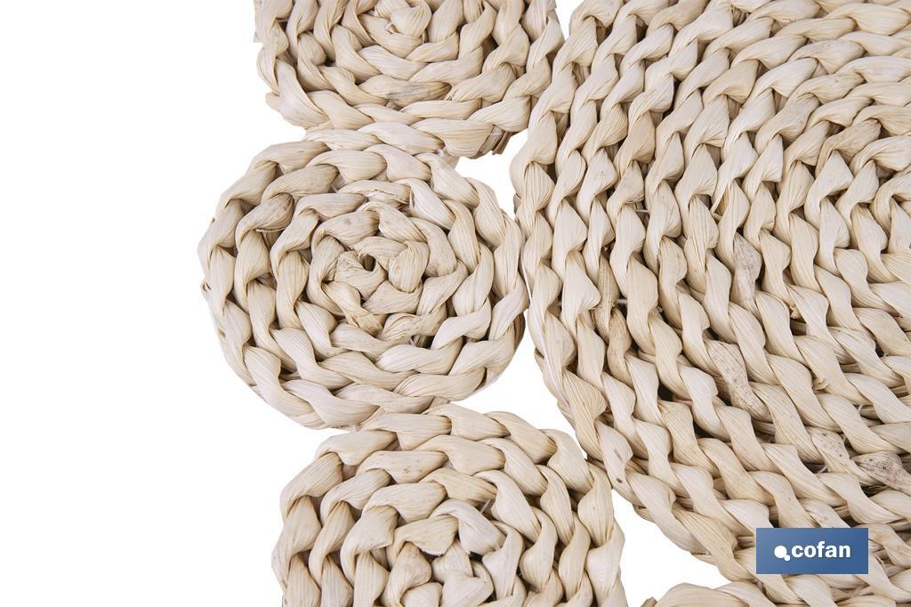 Bajoplatos con formas circulares | Packs de 6 salvamanteles individuales | Material: fibra natural | Diámetro: 35 cm | Decoración única y protección para la mesa - Cofan