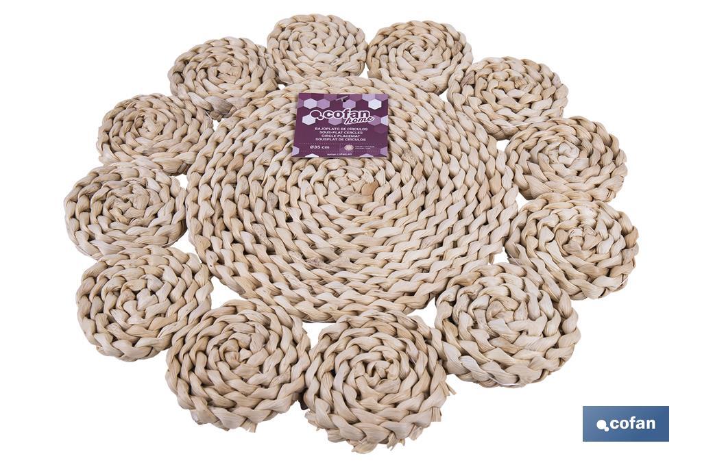 Bajoplatos con formas circulares | Packs de 6 salvamanteles individuales | Material: fibra natural | Diámetro: 35 cm | Decoración única y protección para la mesa - Cofan