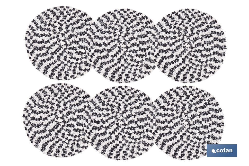 Bajoplatos redondos | Packs de 6 salvamanteles individuales | Diámetro: 38 cm | Color: beige y negro - Cofan