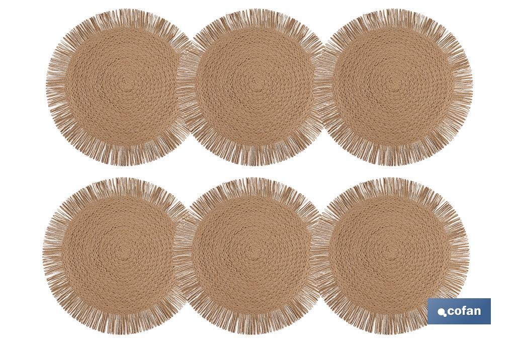 Decorative fringed round placemats | Available in different colours | Table mats | Pack of 6 | Diameter: 38 cm - Cofan