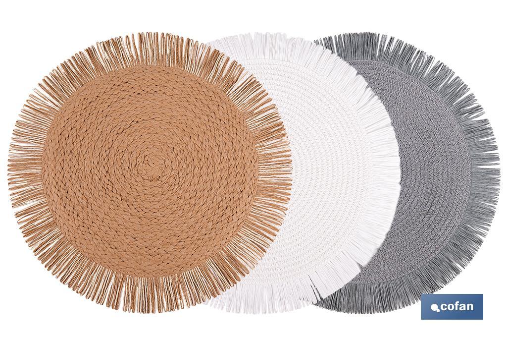 Decorative fringed round placemats | Available in different colours | Table mats | Pack of 6 | Diameter: 38 cm - Cofan