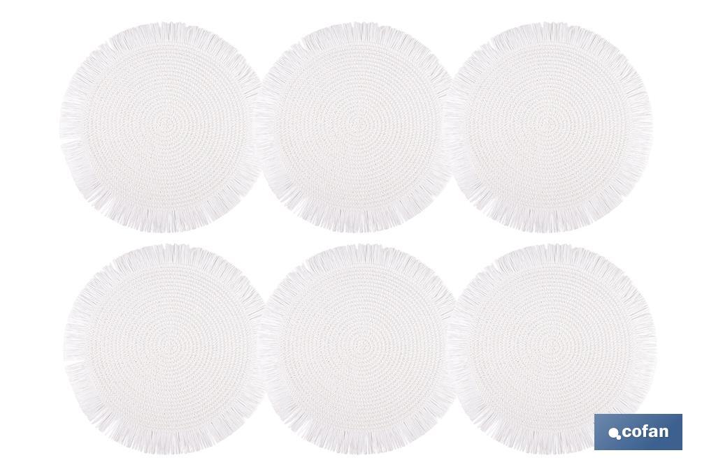 Decorative fringed round placemats | Available in different colours | Table mats | Pack of 6 | Diameter: 38 cm - Cofan