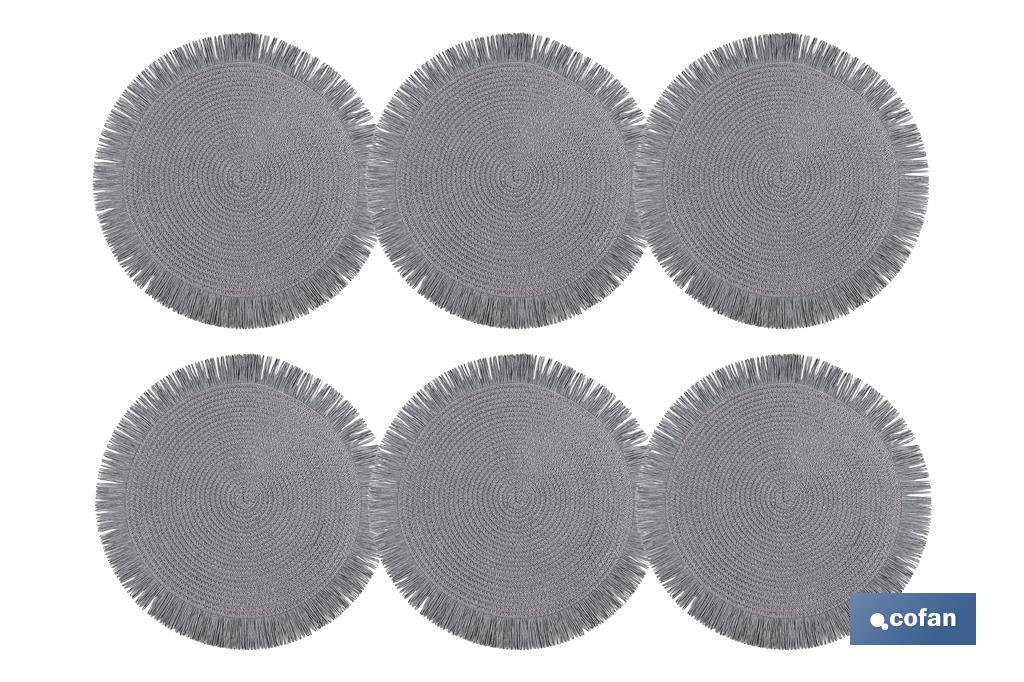 Decorative fringed round placemats | Available in different colours | Table mats | Pack of 6 | Diameter: 38 cm - Cofan