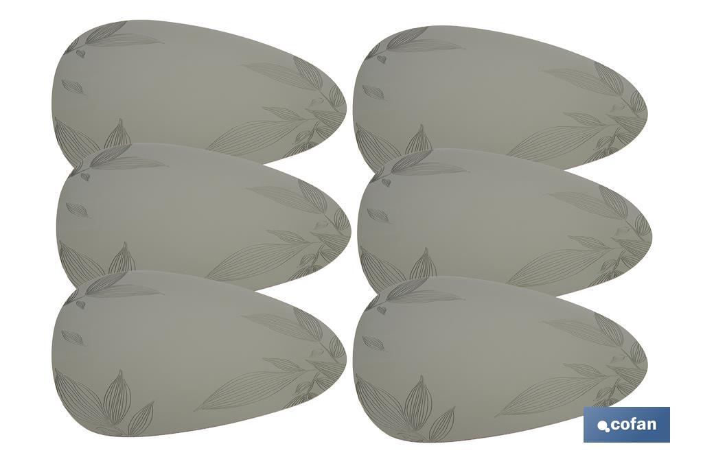 Sous-plat triangulaire | Design avec des motifs imprimés de feuilles | Packs de 6 sets de table individuels | Couleur : vert | Matériau : PVC | Dimensions : 45 x 36 cm - Cofan