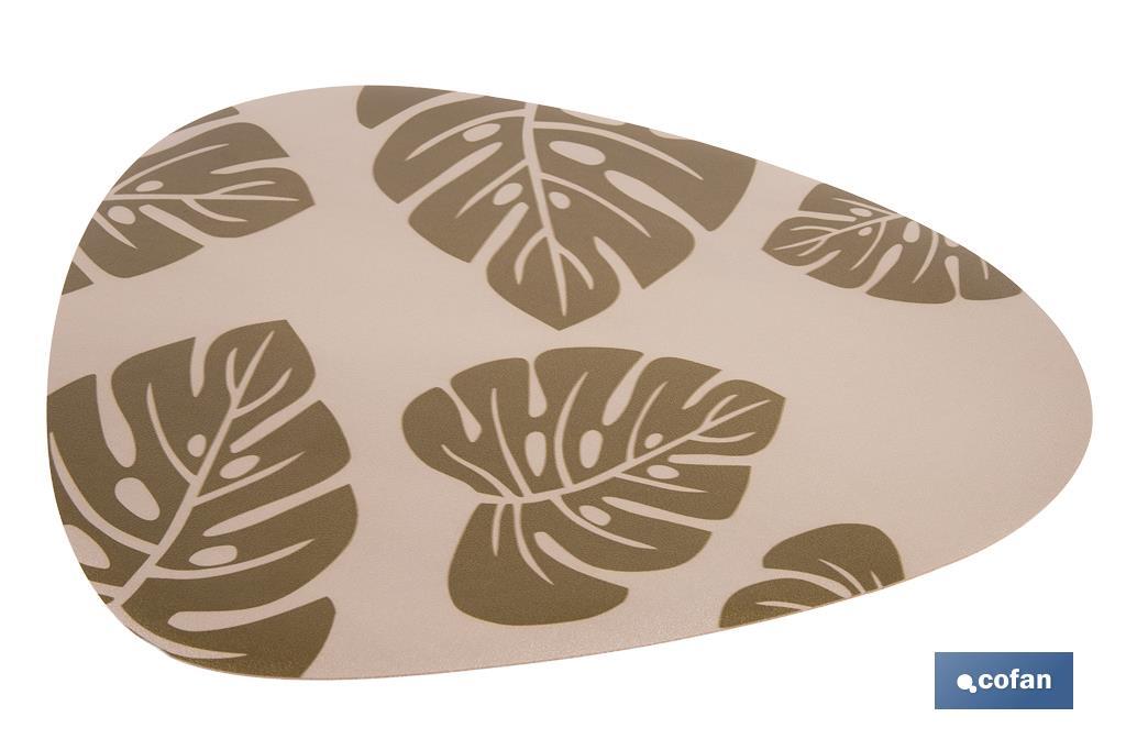 Sous-plat triangulaire avec des motifs de feuilles | Pack de 6 sets de table individuels | Couleur : marron | Matériau : PVC | Dimensions : 45 x 36 cm - Cofan