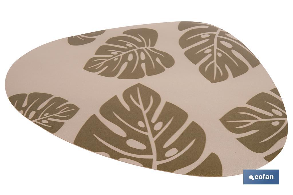 Sous-plat triangulaire avec des motifs de feuilles | Pack de 6 sets de table individuels | Couleur : marron | Matériau : PVC | Dimensions : 45 x 36 cm - Cofan