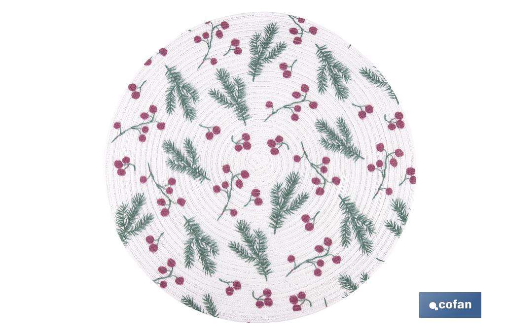 Bajoplatos redondos de Navidad | Diseño con ramas verdes y bayas rojas | Packs de 6 salvamanteles individuales | Diámetro: 38 cm - Cofan