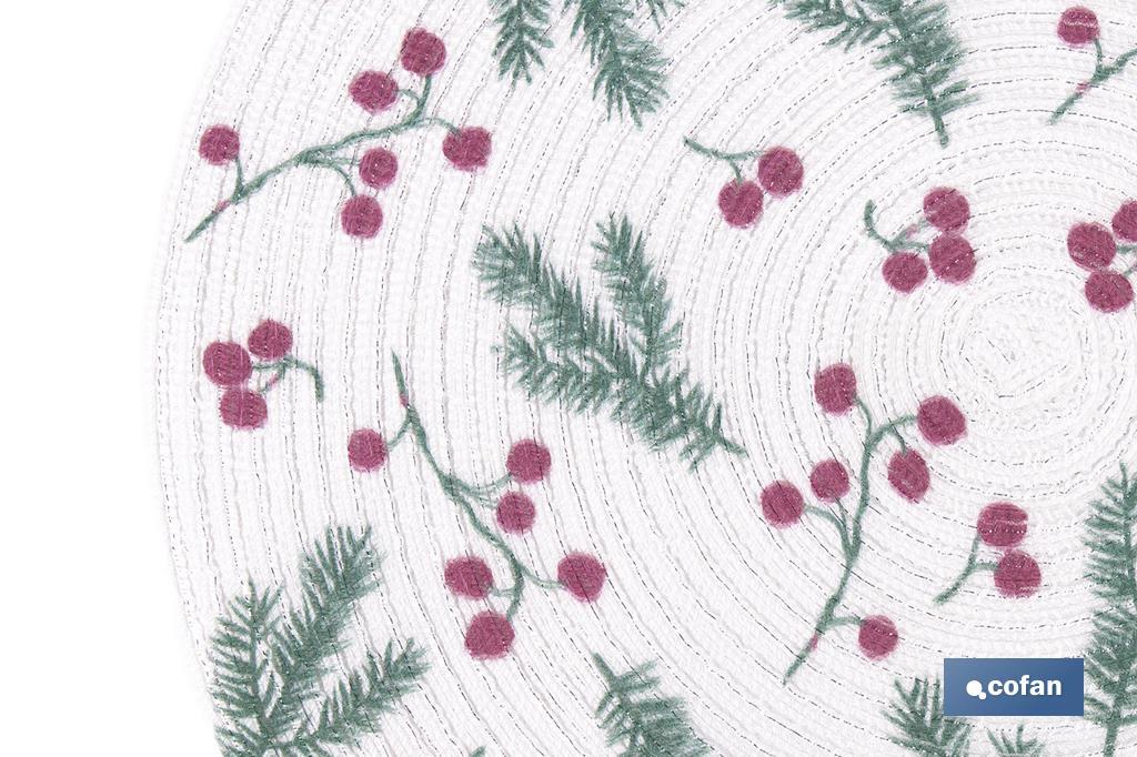 Bajoplatos redondos de Navidad | Diseño con ramas verdes y bayas rojas | Packs de 6 salvamanteles individuales | Diámetro: 38 cm - Cofan