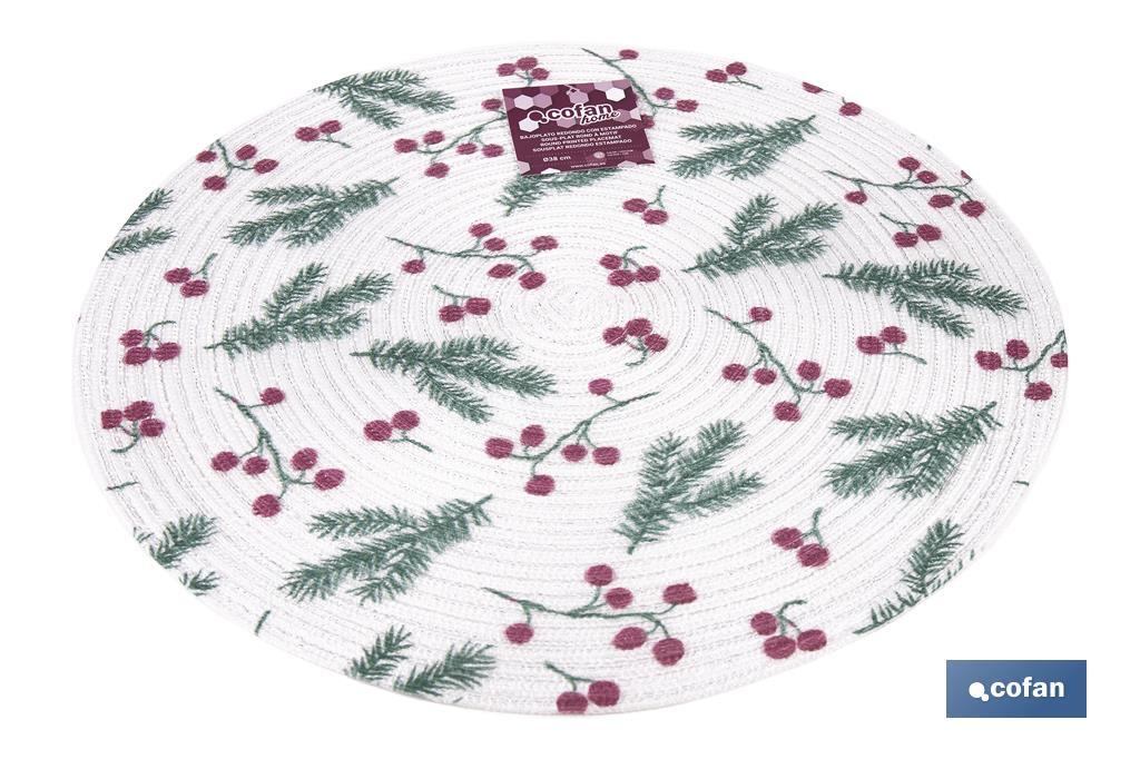 Bajoplatos redondos de Navidad | Diseño con ramas verdes y bayas rojas | Packs de 6 salvamanteles individuales | Diámetro: 38 cm - Cofan