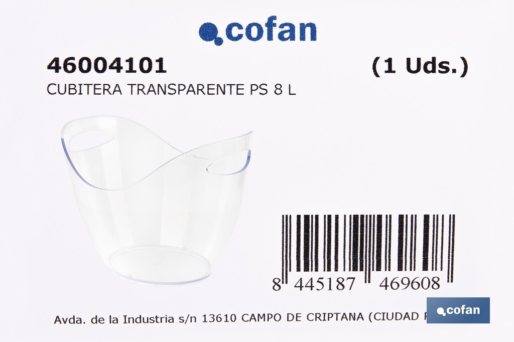 Cubitera transparente para mantener fría la bebida | Capacidad: 8 litros | Para fiestas, eventos y restauración - Cofan