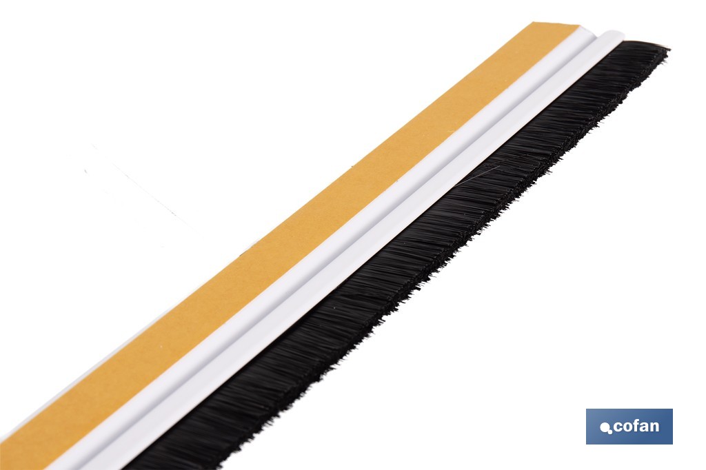 Burlete adhesivo de aluminio con cepillo | Longitud de 92 cm | Disponible en diferentes acabados - Cofan
