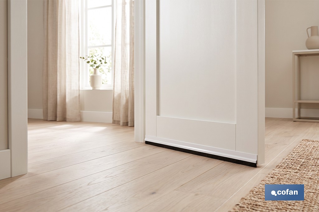 Burlete adhesivo de aluminio con cepillo | Longitud de 92 cm | Disponible en diferentes acabados - Cofan