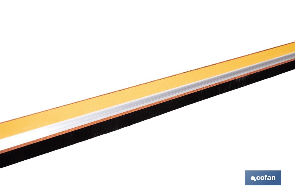 Burlete adhesivo de aluminio con cepillo | Longitud de 92 cm | Disponible en diferentes acabados - Cofan