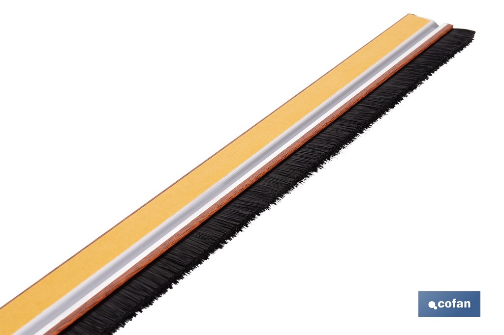 Burlete adhesivo de aluminio con cepillo | Longitud de 92 cm | Disponible en diferentes acabados - Cofan