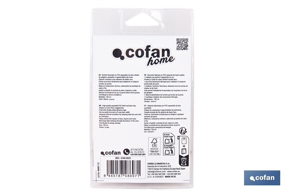Burlete de PVC expandido | Longitud de 100 cm | Disponible en dos acabados diferentes - Cofan
