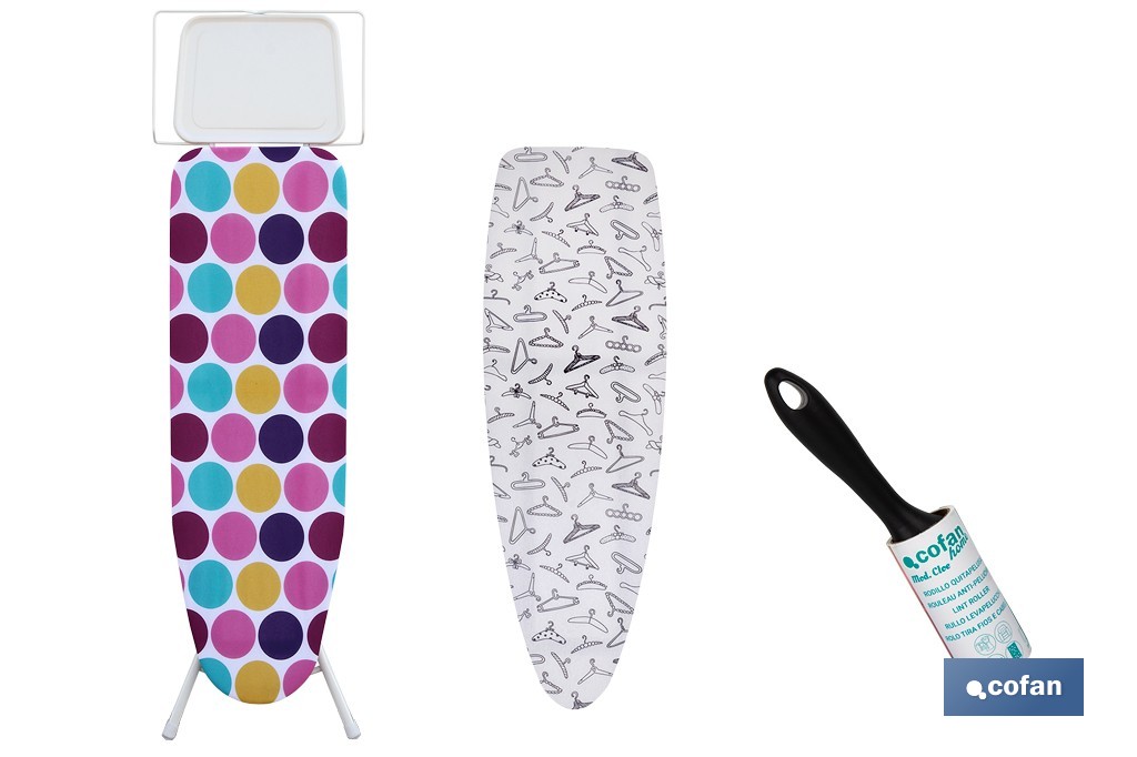 Pack de tabla de planchar, funda universal acolchada para plancha y rodillo quitapelusas - Cofan