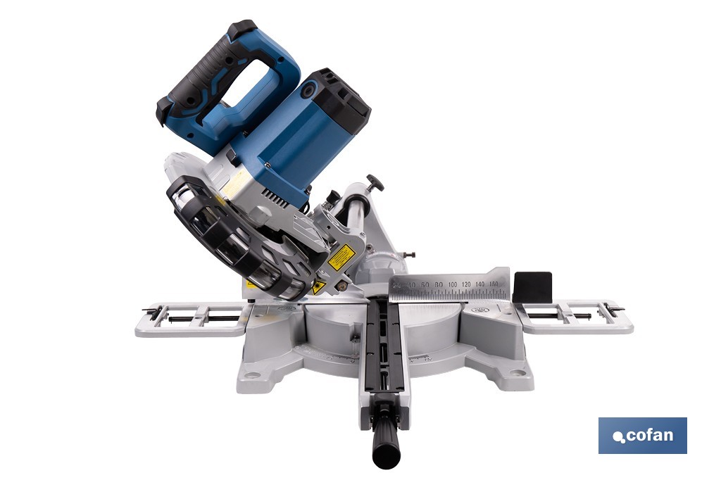 Ingletadora eléctrica 1450 W Ø210 mm 5000 rpm | Corte preciso con guía láser, doble bisel, barra deslizante y bolsa de serrín - Cofan