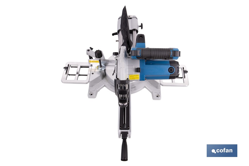 Ingletadora eléctrica 1450 W Ø210 mm 5000 rpm | Corte preciso con guía láser, doble bisel, barra deslizante y bolsa de serrín - Cofan