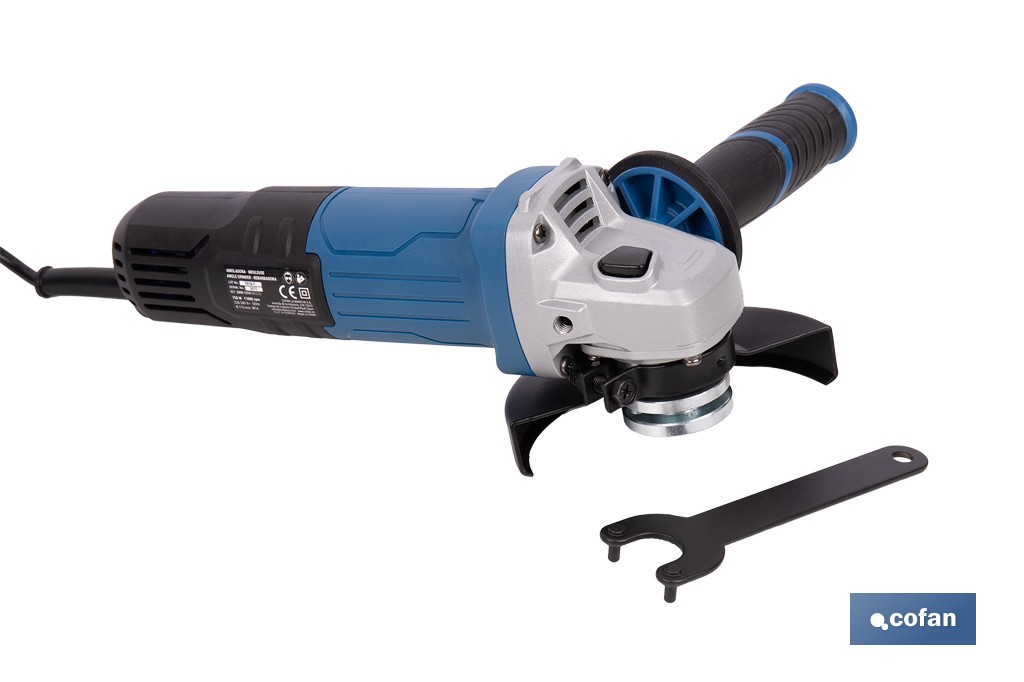 Amoladora angular eléctrica 750 W Ø115 mm 11000 rpm | Mango auxiliar con 2 posiciones y sistema antivibración | Ligera, potente y segura - Cofan