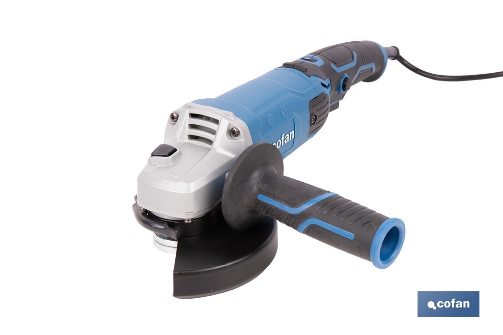 Amoladora angular eléctrica 1010 W Ø115/125 mm con velocidad variable 3000-11000 rpm | Arranque progresivo, mango antivibración, engranajes de aluminio reforzado - Cofan